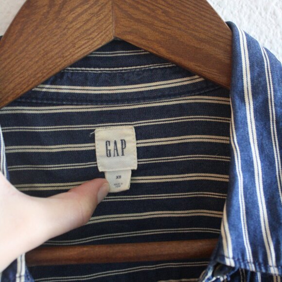 Gap Midi Denim/Cream Striped Shirtdress - Picture 2 of 5
